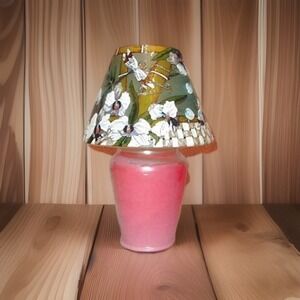 Vtg Amia Stained Glass Mosaic Candle Topper Shade Hand Painted Flowers Dragonfly